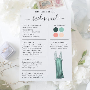 Detalhes do Cartão de Informação Bridesmaid Teal,
