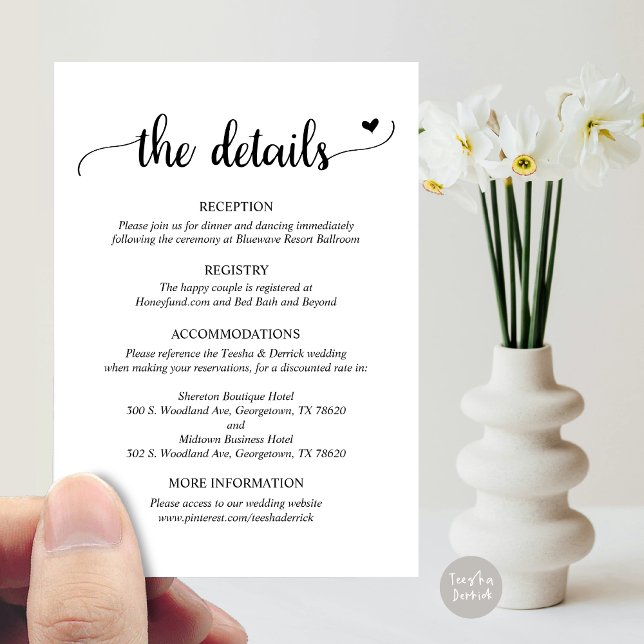 Detalhes do Casamento, Cartão de Gabinete Rustic S (Wedding Details, Rustic Script Enclosure Card, Black and White Version)