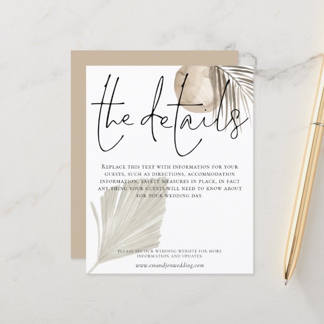 Detalhes do Casamento de Orçamento Boho Pampas Gra (Frente/Verso In Situ)