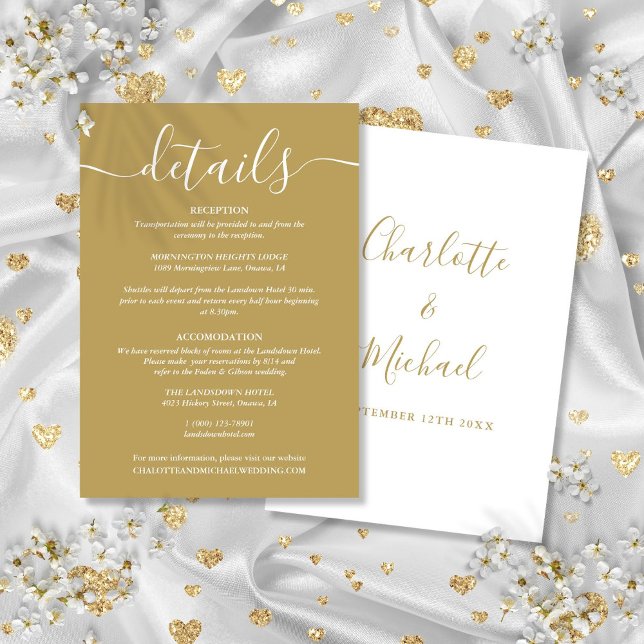 Detalhes do Casamento de Ouro do Script Informação (Script Gold Wedding Details Information Enclosure Card)