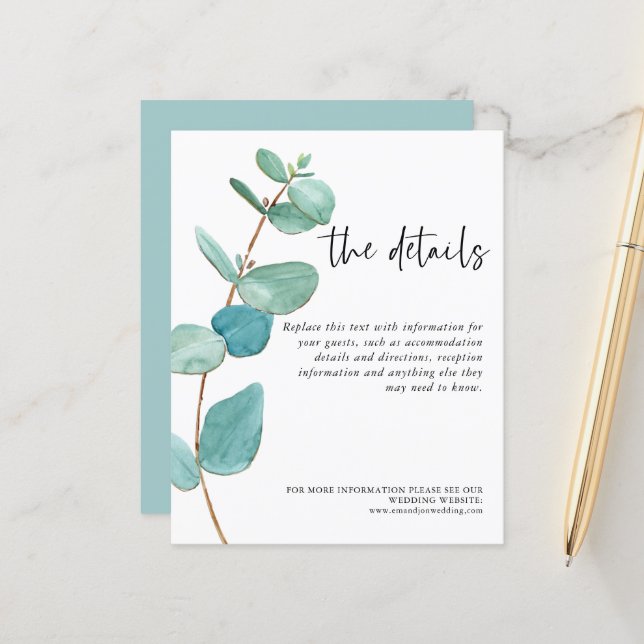 Detalhes do Casamento Eucalyptus Azul Orçamento (Frente/Verso In Situ)