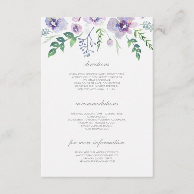 Detalhes do Casamento Roxo e Azul - Informação (Frente)