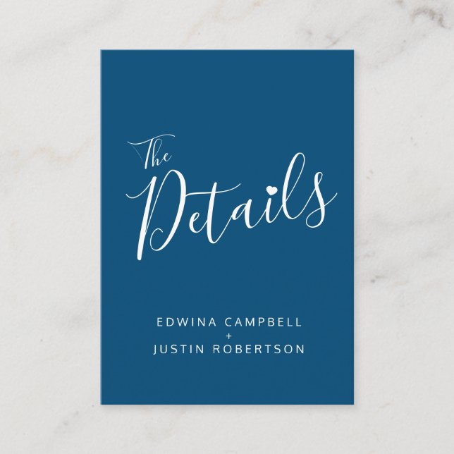 Detalhes do casamento: simples cartão branco azul (Frente)