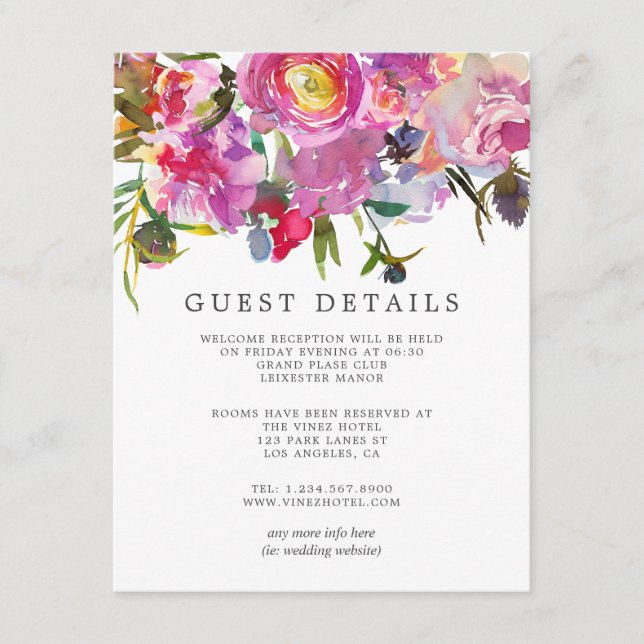 Detalhes do Convite de Casamento com Peônias Rosa  (Frente)