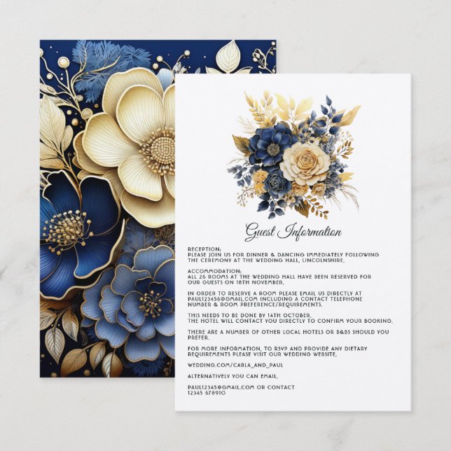 Detalhes do Convite de Casamento em Azul Marinho e (Frente/Verso)