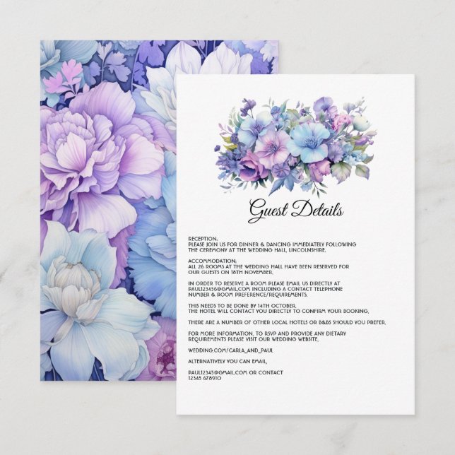 Detalhes do Convite de Casamento em Prata, Azul Ge (Frente/Verso)