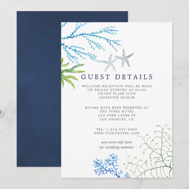 Detalhes do Convite de Casamento na Praia com Alga (Frente/Verso)