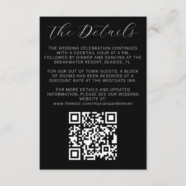 Detalhes do Convite de Casamento Preto e Branco Si (Frente)