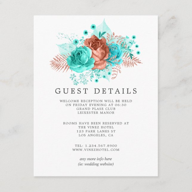 Detalhes do Convite de Casamento Tropical Turquesa (Frente)