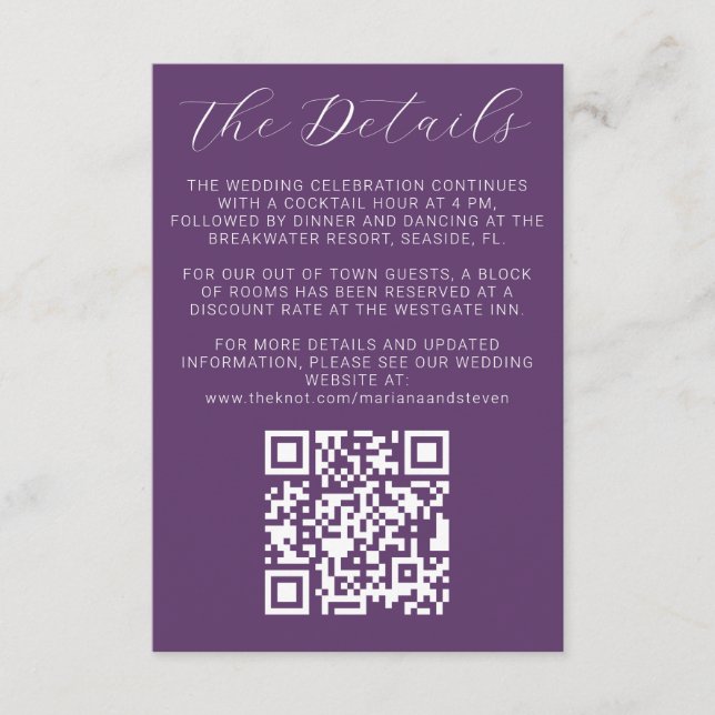 Detalhes do Convite para Casamento Roxo Moderno (Frente)