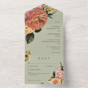 Detalhes do Verde Floral Moderno Peach Mimosa