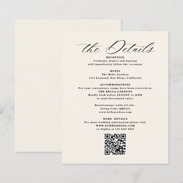 Detalhes e Cards de Invólucro de Casamento de Códi (Frente/Verso)