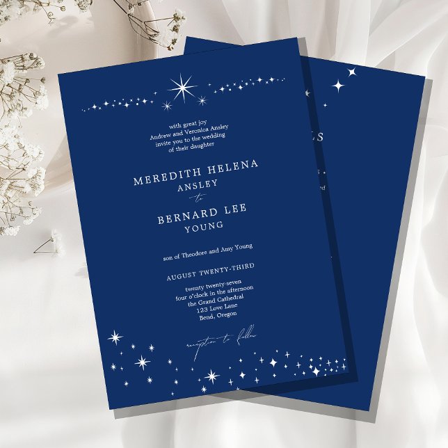 Detalhes e convite de casamento azul elegante cele (Criador carregado)