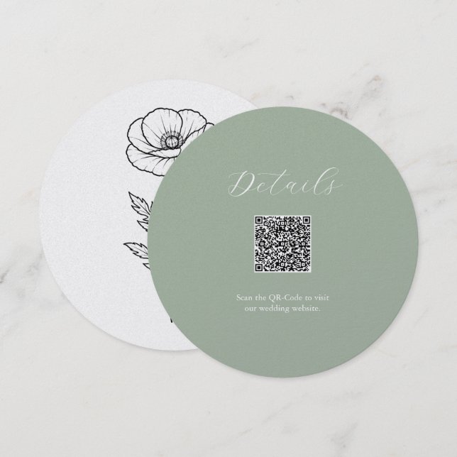 Detalhes em Verde Salvia Cartão de código QR (Frente/Verso)
