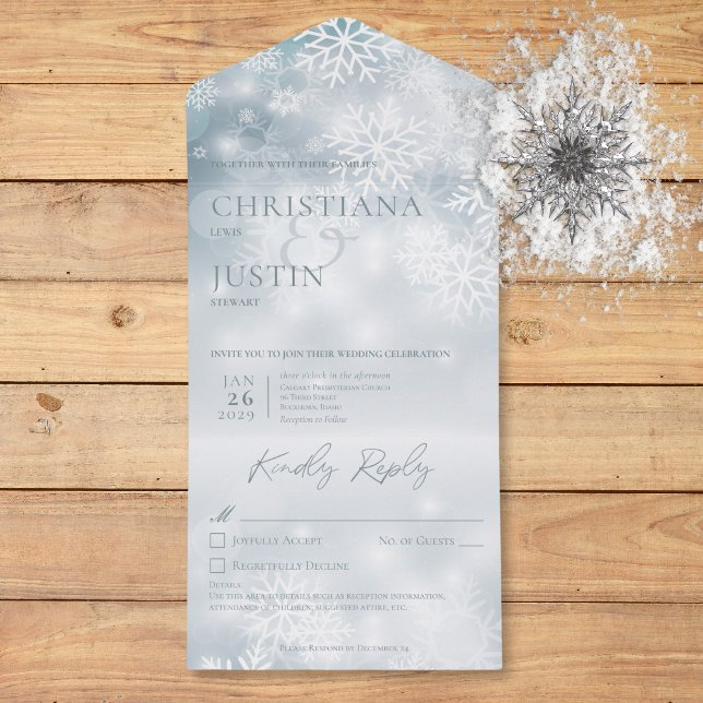 Detalhes Modernos da Neve Azul e White Winter (Blue & White Winter Snow Modern Details All In One Invitation)