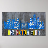 Detroit Motor City Licate Plate Skyline Poster