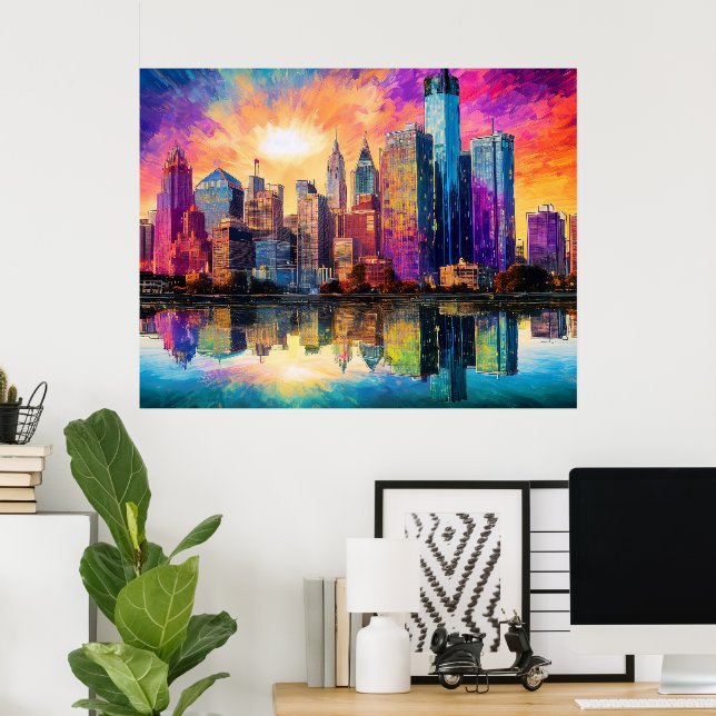 Detroit Skyline Colorous Abstrato Art Poster (Escritório em casa)