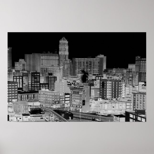 Detroit Skyline Poster Negativo (Frente)