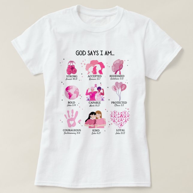 Deus diz que sou uma camiseta Sobrevivente de cânc (Frente do Design)