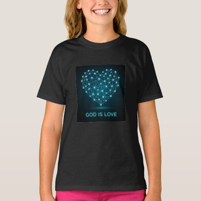 Deus é Amor Camisa Cristã Coração Geométrico Moder (Frente)