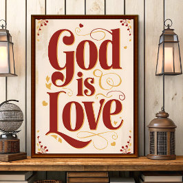Deus É Amor Vintage Christian Wall Art Impressão