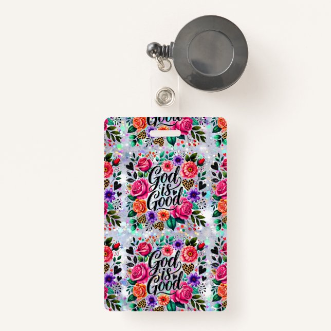 Deus é bom religioso, religioso, Crachá do present (Frente com retrátil)