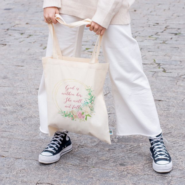 Deus está dentro dela, ela não cairá na bolsa (God is Within Her, She will not Fall Tote Bag)