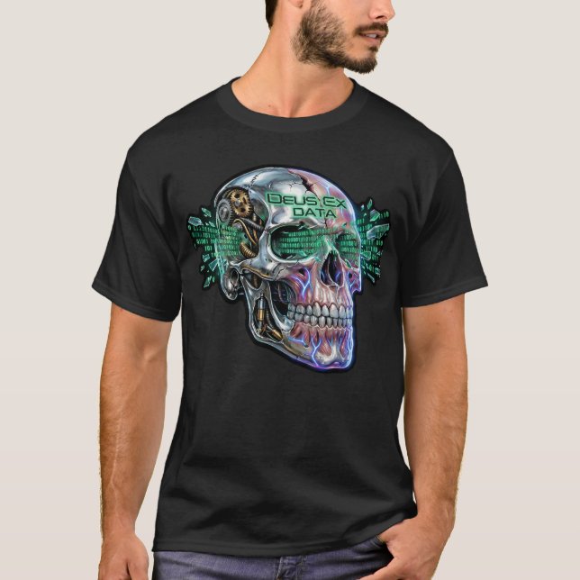 Deus Ex Data – Cyberpunk Skull T-Shirt Design (Frente)