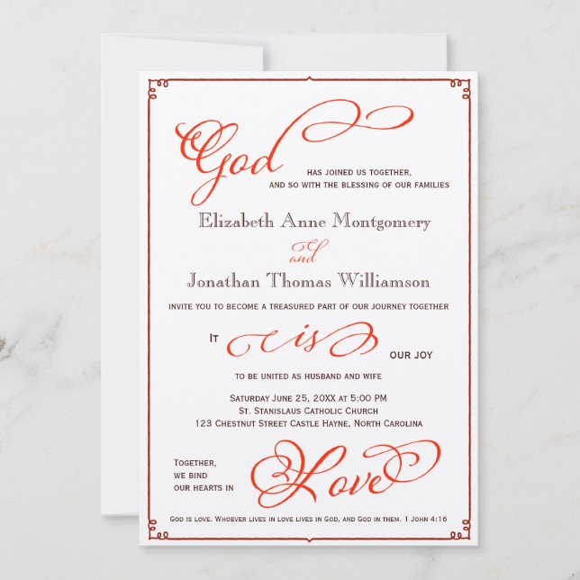 Deus Queda é Amor Casamento Cristão Convite (Frente)