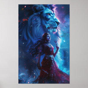 Deusa Durga Ilustração Poster - Divino Hindu A