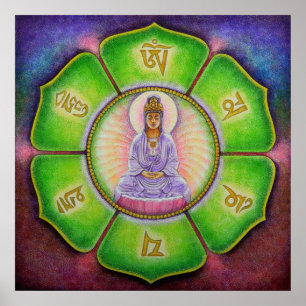 Deusa Kuan Yin "Om Mani Padme Hum" Art Poster