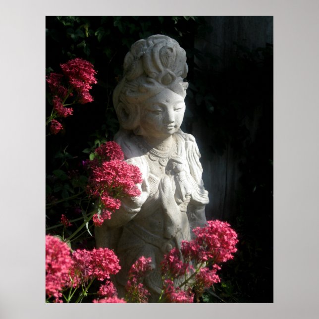 Deusa Poster do Budismo Kuan Yin Buda Flores (Frente)