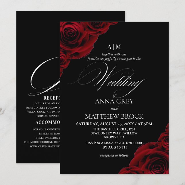 Devine Elegant Rose⎮Tudo em Um Convite de Casament (Frente/Verso)