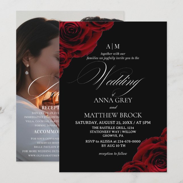 Devine Roses⎮ Elegante Convite de Casamento Tudo e (Frente/Verso)