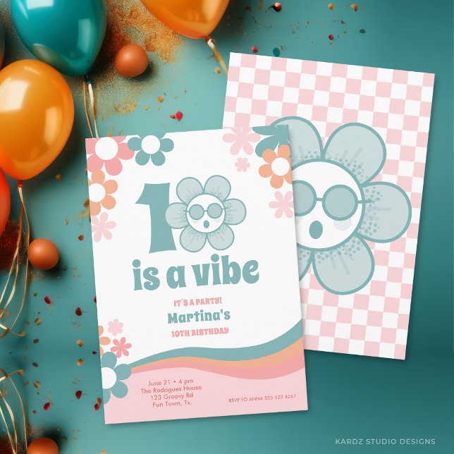 Dez Convites de Aniversário para Menina Festa (The front and back of the invitation shown in a 5x7-inch size. Choose size, paper, and corner style.)