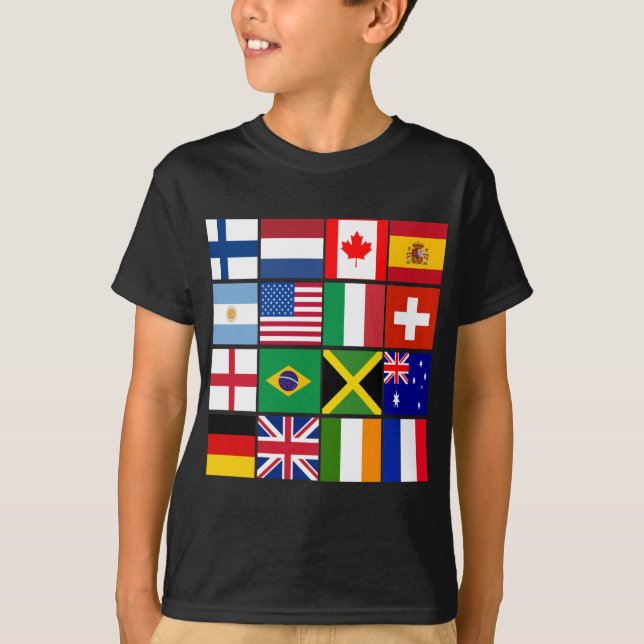 Dezesseis bandeiras de muitos t-shirt das nações, (Frente)