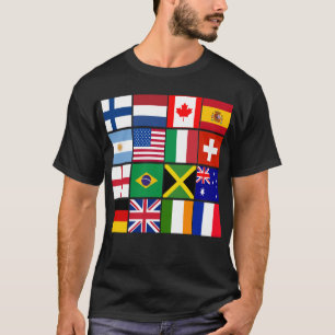 Dezesseis bandeiras de muitos t-shirt das nações
