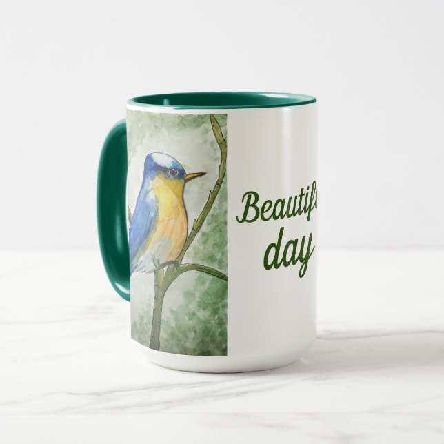 Dia bonito da Caneca com ilustração pássaro (Frente Esquerda)