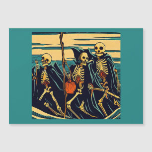 Dia das Bruxas - Xilogravura de Esqueletos 3