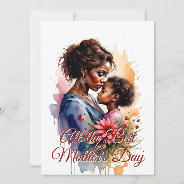 Dia das Mães Arte de Amor Aquarela Africana (Frente)