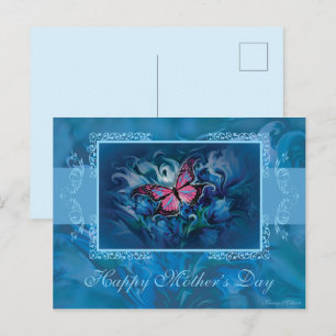 Dia das Mães, Cartão Postal Floral Azul