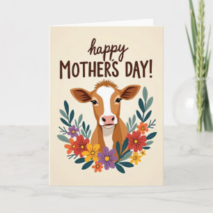 Dia das Mães Floral Vaca Cartão