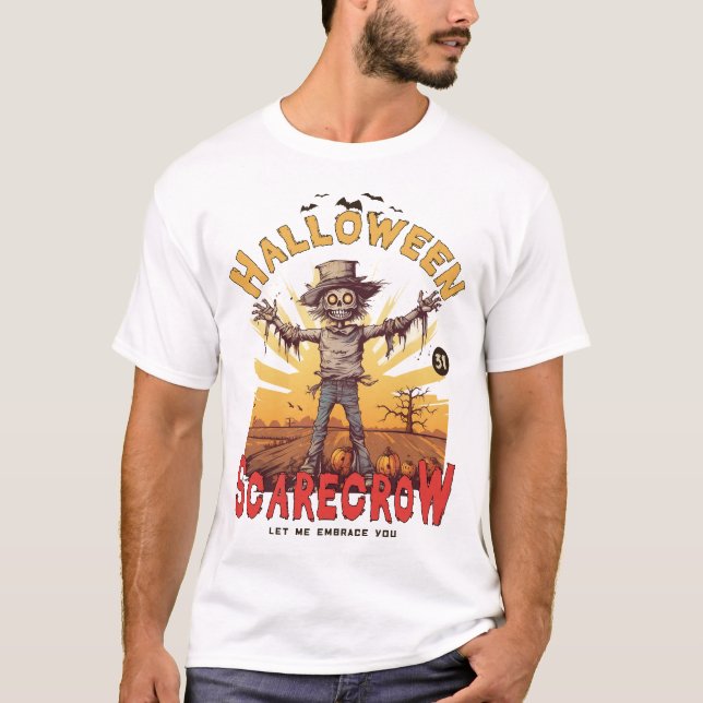 Dia de as Bruxas engraçado Espantalho T-Shirt (Frente)