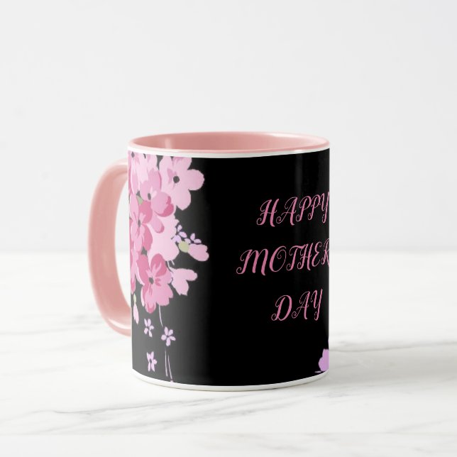 "Dia de as mães" combo caneca em flores pretas e c (Frente Esquerda)