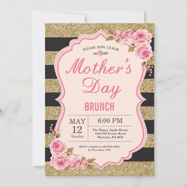 Dia de as mães de Peões Rosa Floral Convite Brunch (Frente)