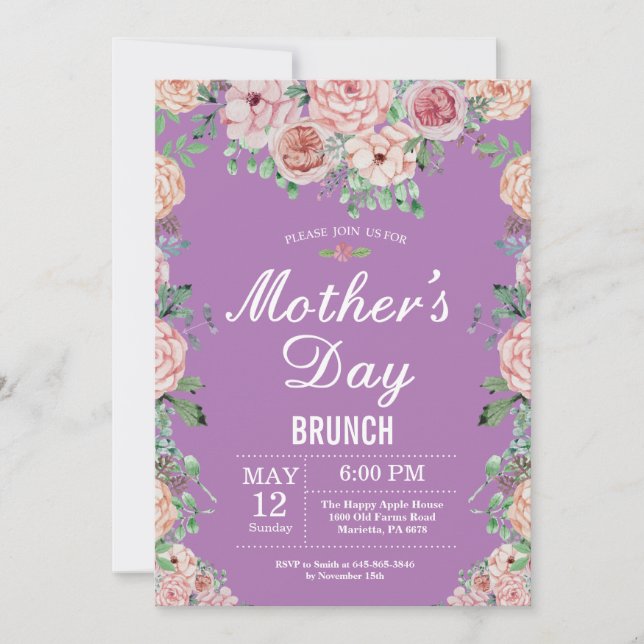 Dia de as mães de Peões Rosa Floral Convite Brunch (Frente)