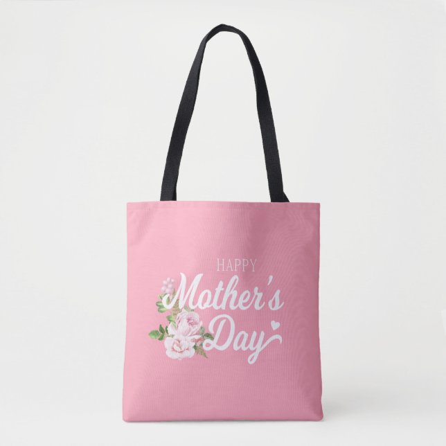 Dia de as mães Feliz com Rosas Rosa| Saco de Tote (Frente)