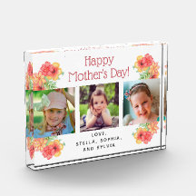 Dia de as mães Feliz Flores 3 Fotografias Bloco