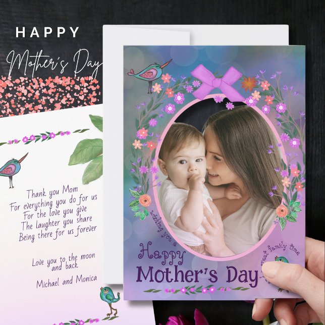Dia de as mães Feliz | Mãe e Cartão com fotos (Happy Mother's Day | Mother & Baby Photo Card)