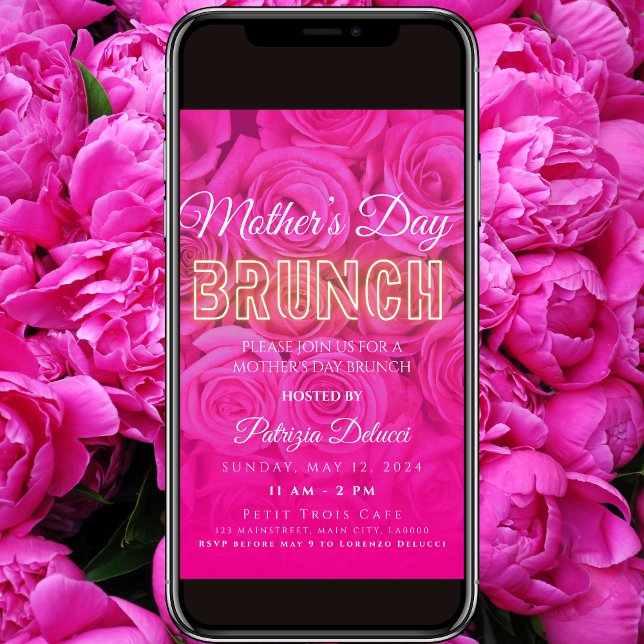 Dia de as mães Neon Pink Rose Convite (Criador carregado)